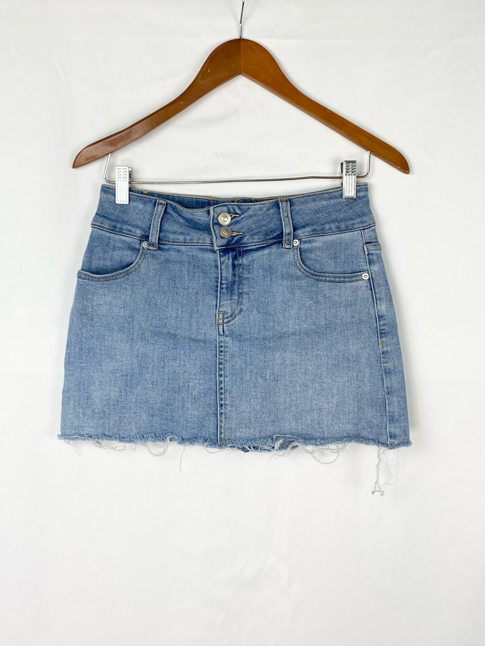Princess Polly Denim Mini Skirt Raw Hem Light Wash Size 6